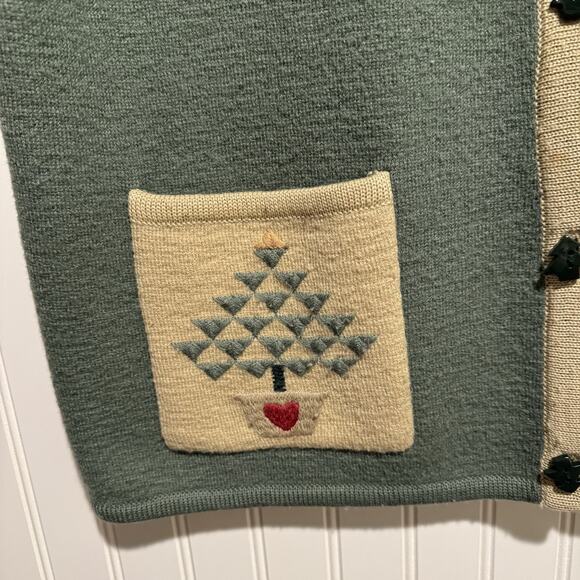 Woolrich Christmas Tree Wool Button Up Sweater Vest Sage Green Size XL - Picture 2 of 8